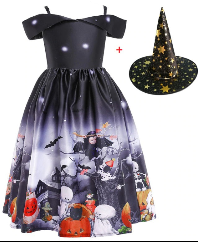 Halloween Princess Dress Halloween Printed Mesh chicpolly