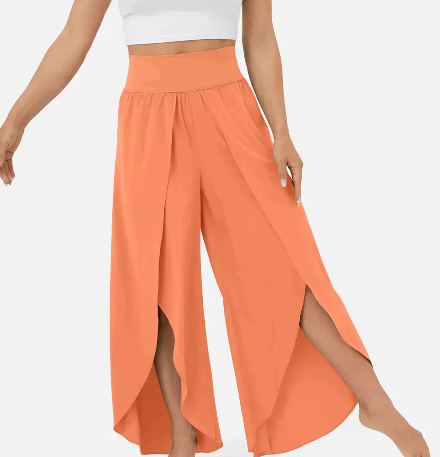 Loose Split Yoga Pants Summer Elastic High Waist Wide Leg Trousers Women's Fashion Versatile Clothing chicpolly