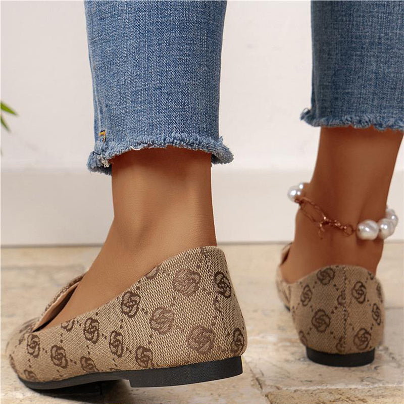 Rose Print Flats Shoes Fashion Casual Pointed Toe Canvas Loafers Lazy Shoes For Women chicpolly