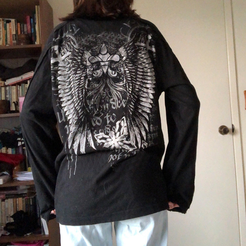 New Retro Dark Millennial Style Personality Printed Top chicpolly