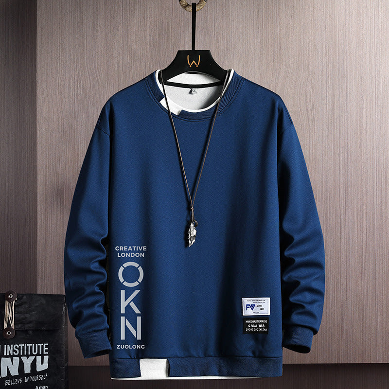 New Mens Casual Sweatshirts Hoodie Fake Two Pieces Letter Print chicpolly