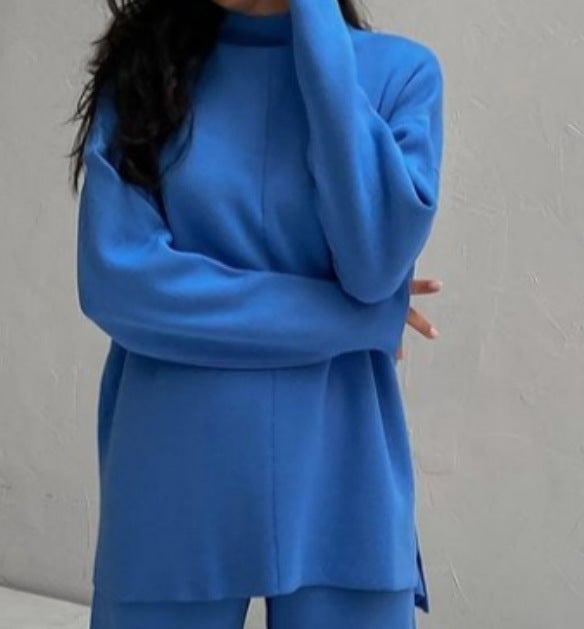 Long Sleeve Loose Casual Sweater Knit Top Trousers Set chicpolly