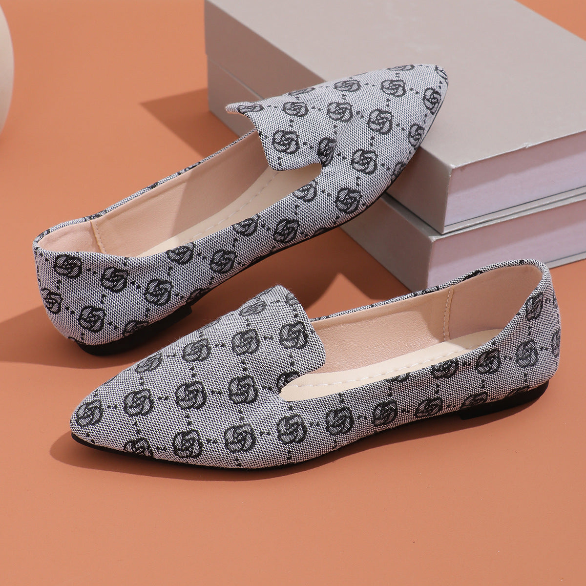 Rose Print Flats Shoes Fashion Casual Pointed Toe Canvas Loafers Lazy Shoes For Women chicpolly