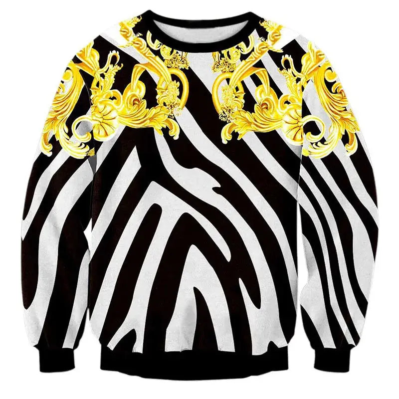 High-End Luxury Golden Palace Flowers 3D Print Sweatshirts Men Streetwear Hoodies Boys White Outwear Clothes Mans Fashion Tops