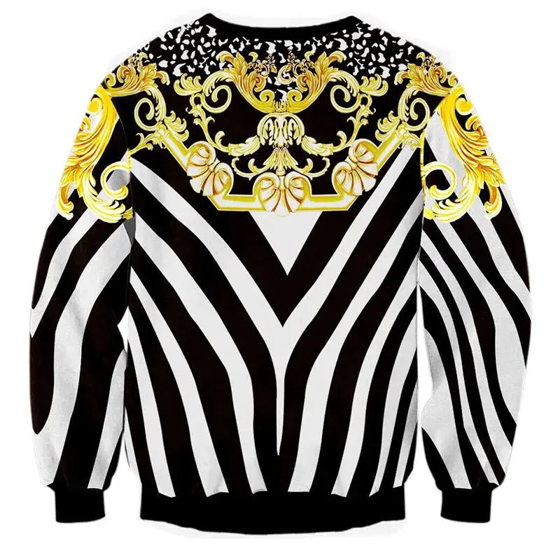 High-End Luxury Golden Palace Flowers 3D Print Sweatshirts Men Streetwear Hoodies Boys White Outwear Clothes Mans Fashion Tops