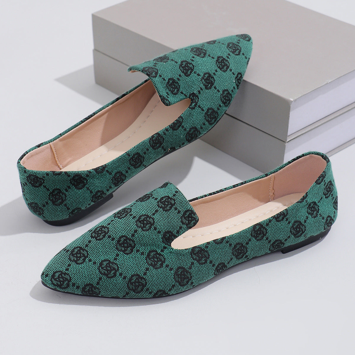 Rose Print Flats Shoes Fashion Casual Pointed Toe Canvas Loafers Lazy Shoes For Women chicpolly