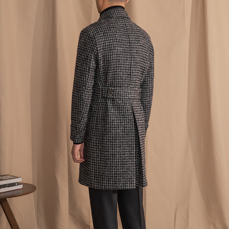 Wool Double Breasted Houndstooth Coat Mid-length Coat chicpolly