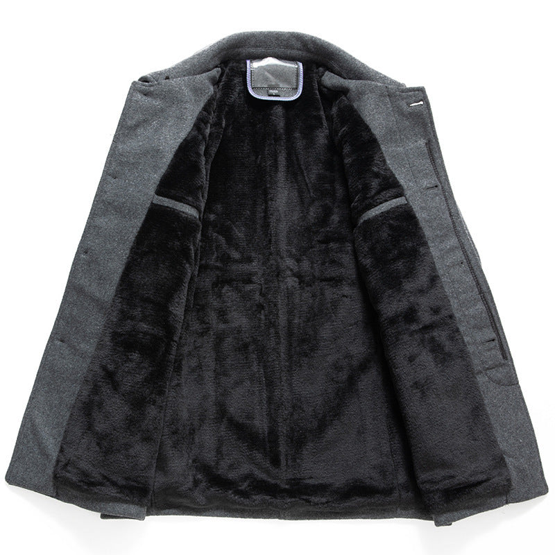 Men's Woolen Overcoat With Fleece And Thick Lapels chicpolly