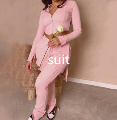 Women's Casual Tight Sportswear Multi-pocket Overalls With Coat And Cap Suit Pants chicpolly