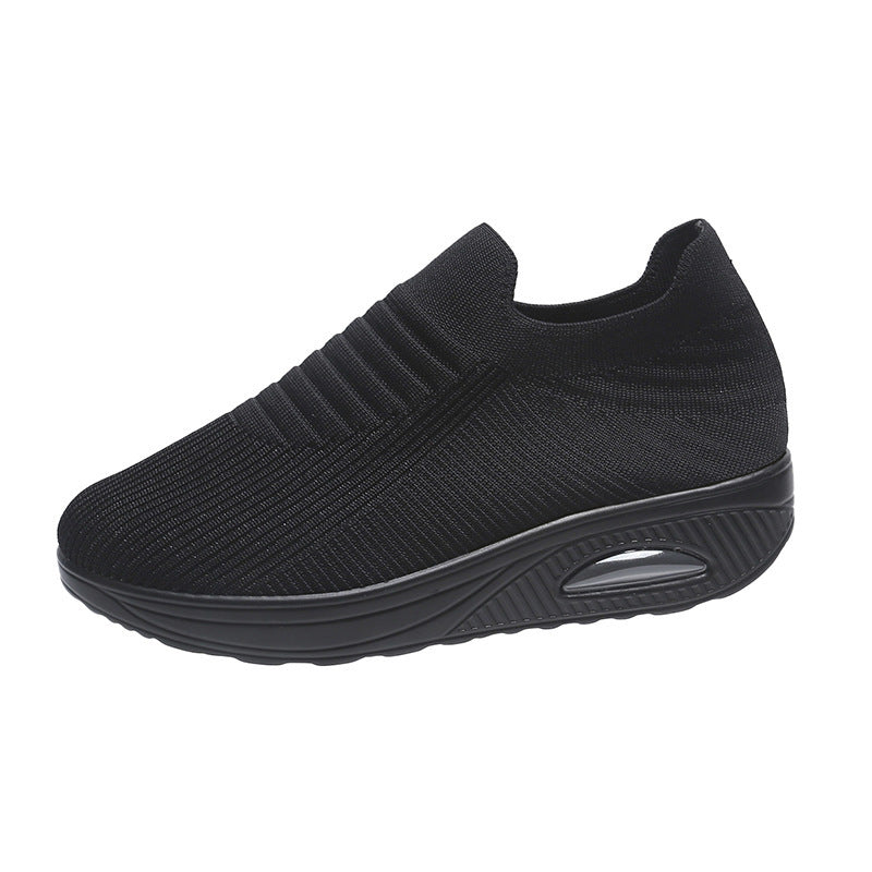 New Stripe Design Mesh Shoes Fashion Slip On Air Cushion Shoes Breathable Round-toe Flats Women chicpolly