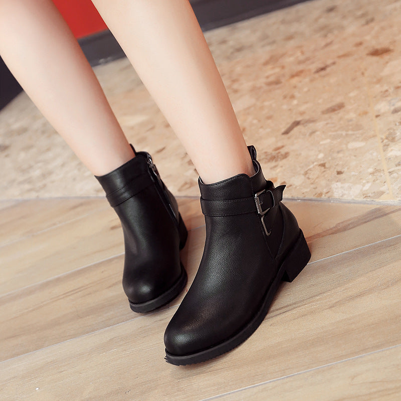 Martin Round Toe Short Low Heel Female Boots chicpolly