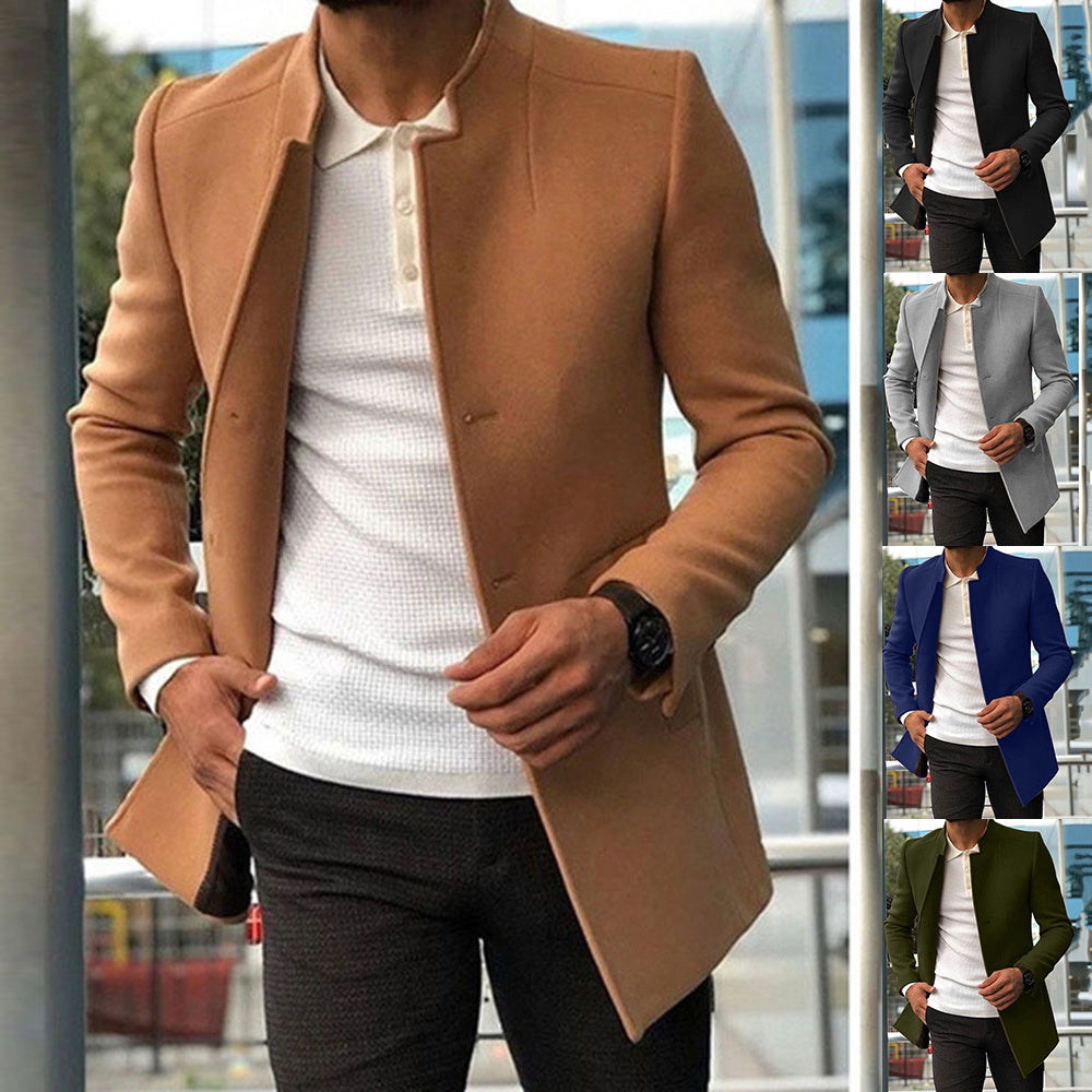 Men's Slim Coat Fashion Single-breasted Solid Color Business Jackets Fall And Winter Tops Outwear Clothing My Store