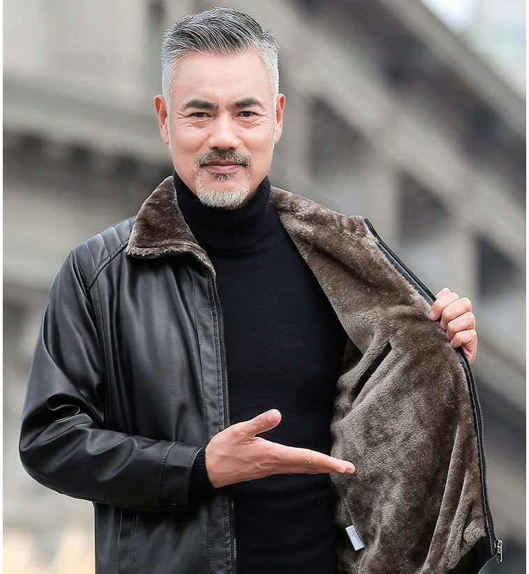 Winter Middle Aged Men PU Wallet Jacket chicpolly