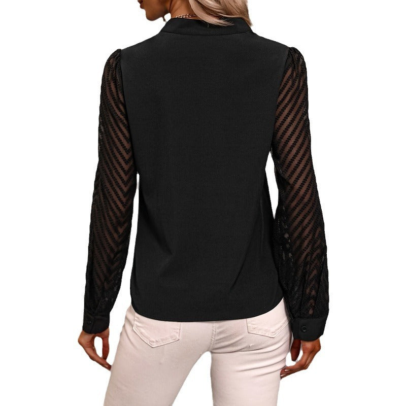 V-neck Stitching Elegant Long-sleeved Top chicpolly