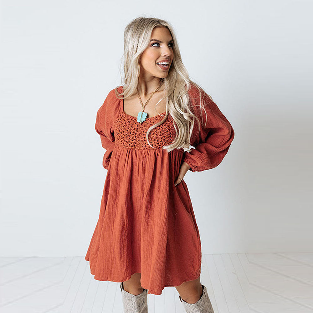 Knitted Square Collar Dress Women chicpolly