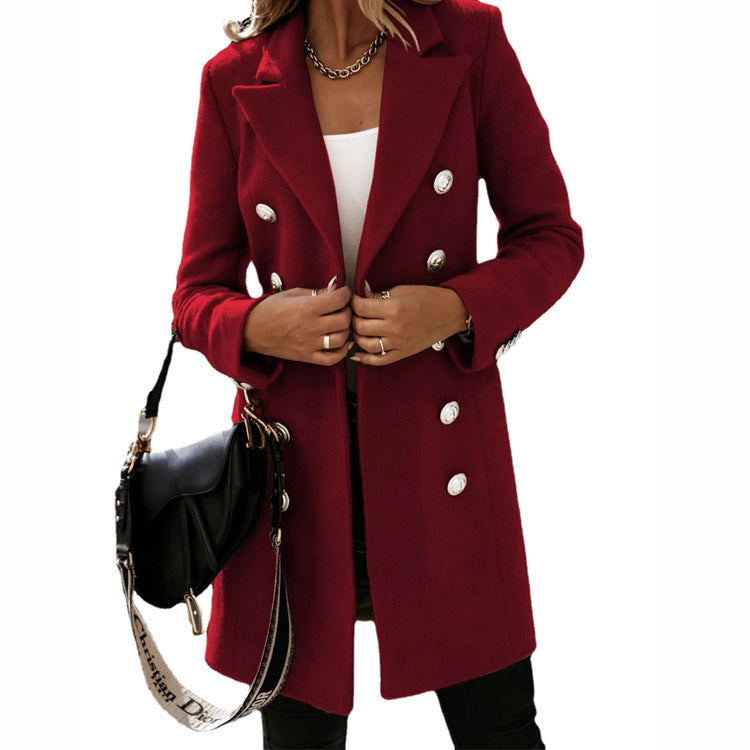Fashion Turndown Collar Jacket For Women
Long-sleeved Double-breasted Woolen Coat chicpolly
