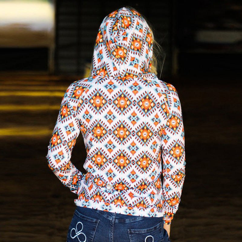 Fall Winter Long Sleeve Hooded Print Sweatshirt chicpolly