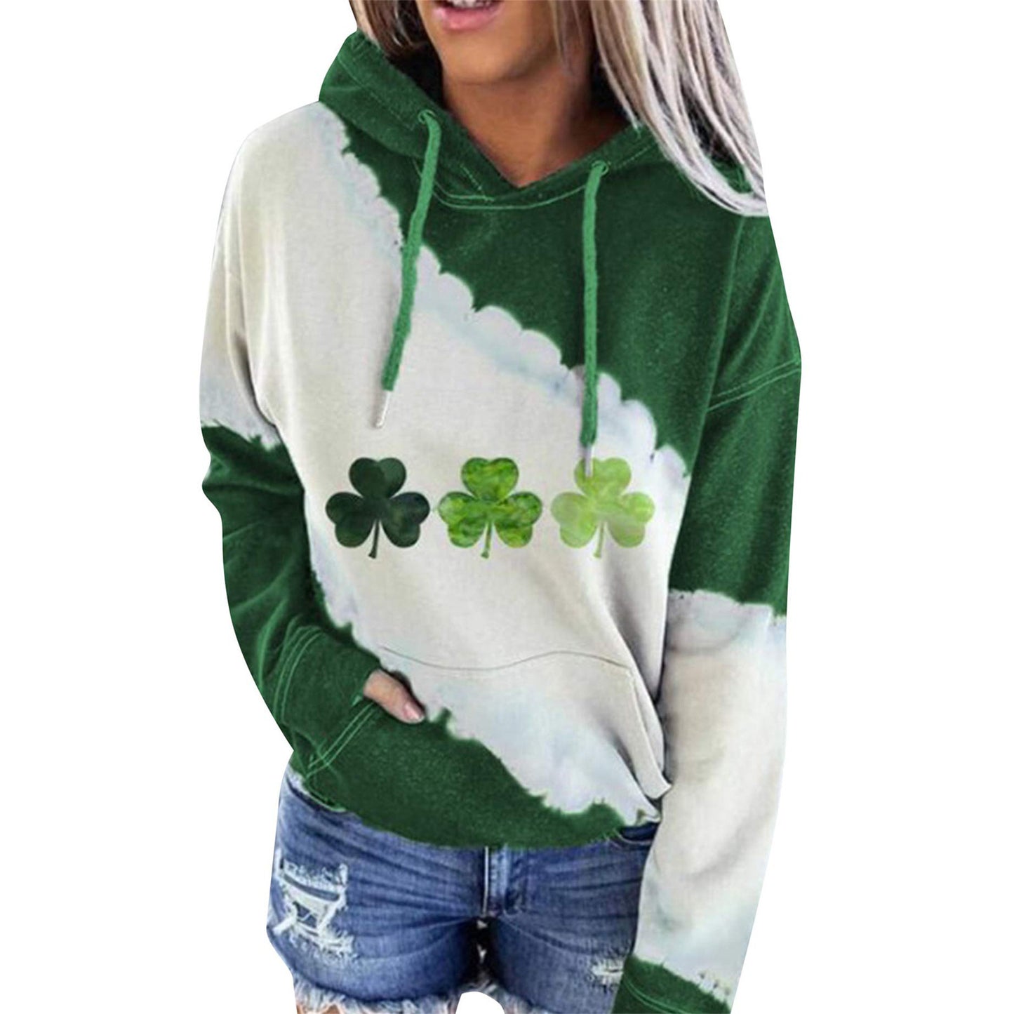 Women Sweatshirts Lucky Grass Print Sweatshirts Hoodie Pullover Loose Casual Hooded chicpolly