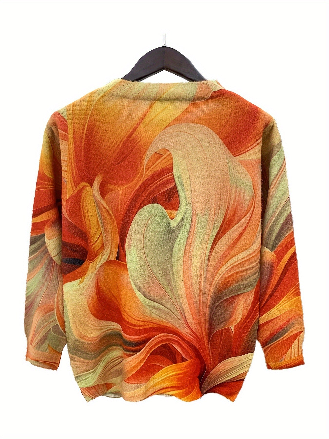 Full Body Printed V-neck Long Sleeve Sweaters chicpolly