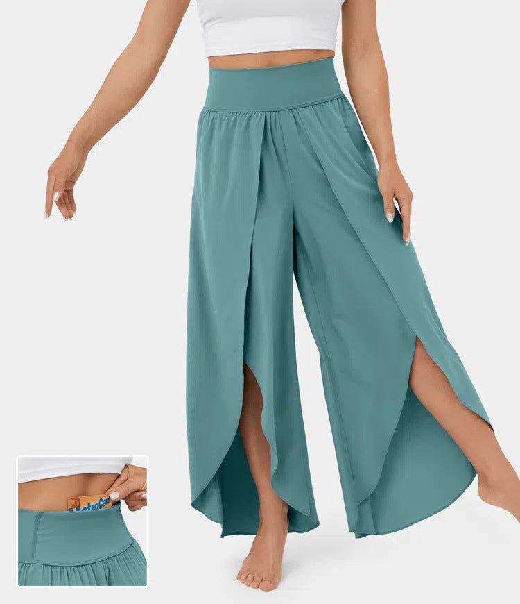 Loose Split Yoga Pants Summer Elastic High Waist Wide Leg Trousers Women's Fashion Versatile Clothing chicpolly
