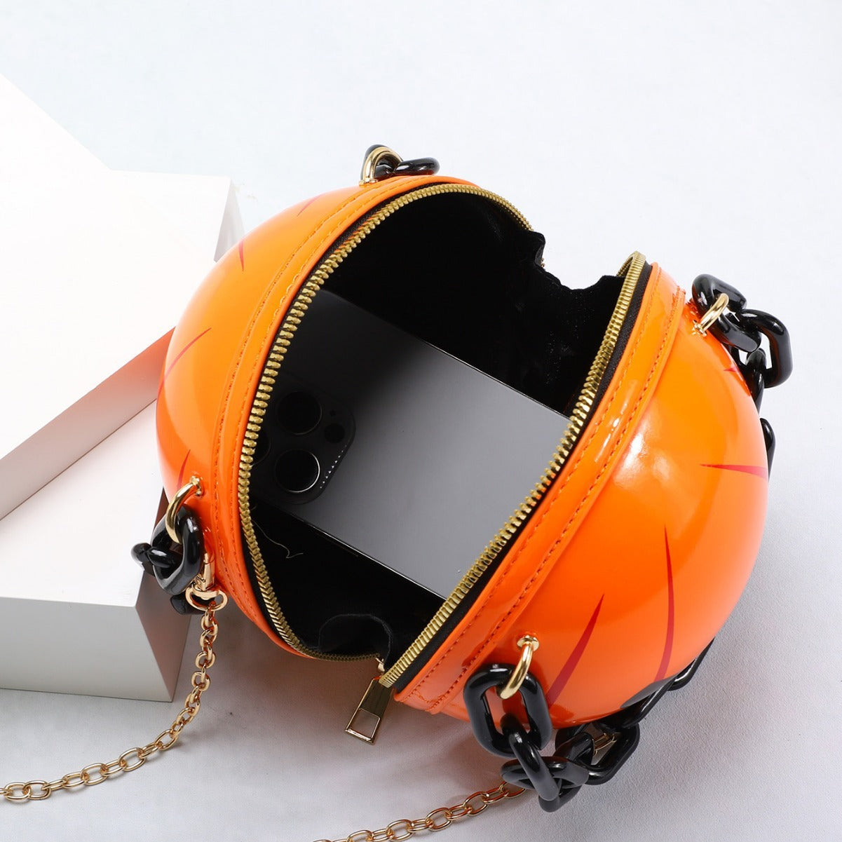 Halloween Cartoon Pumpkin Ball Handbags With Chain Personality Creative Funny Shoulder Bags For Kids Women My Store