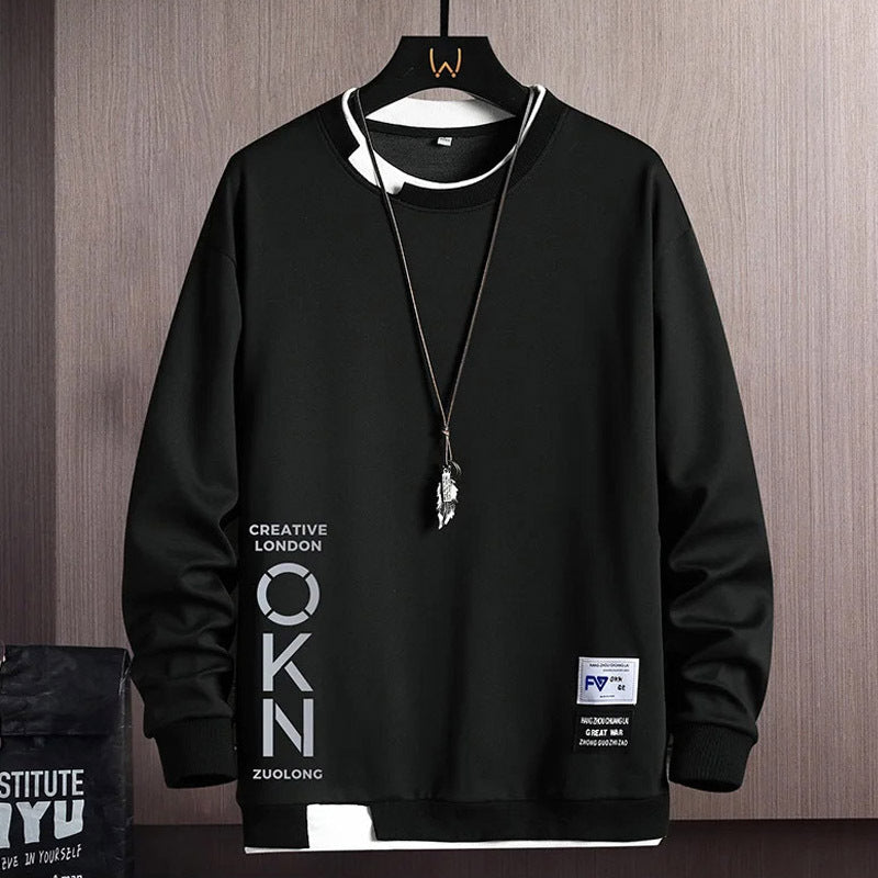 New Mens Casual Sweatshirts Hoodie Fake Two Pieces Letter Print chicpolly
