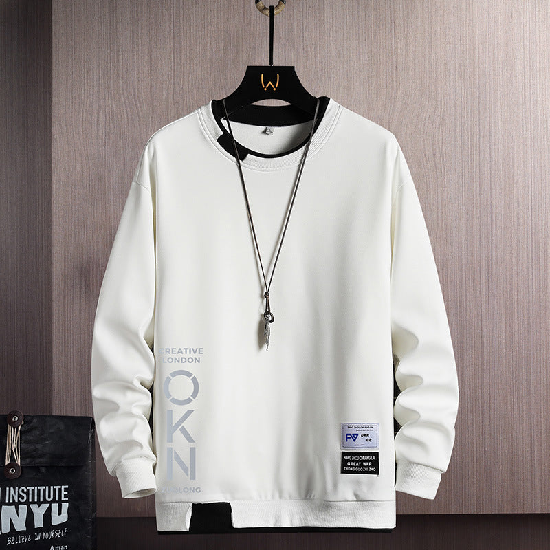 New Mens Casual Sweatshirts Hoodie Fake Two Pieces Letter Print chicpolly