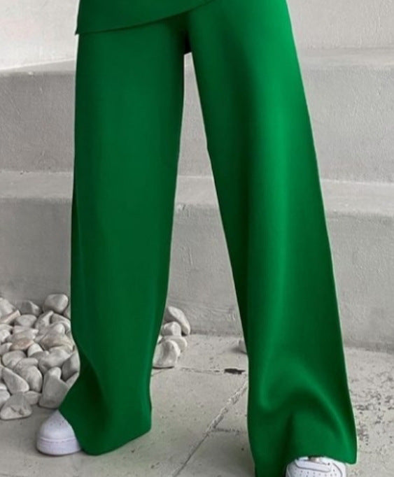Long Sleeve Loose Casual Sweater Knit Top Trousers Set chicpolly