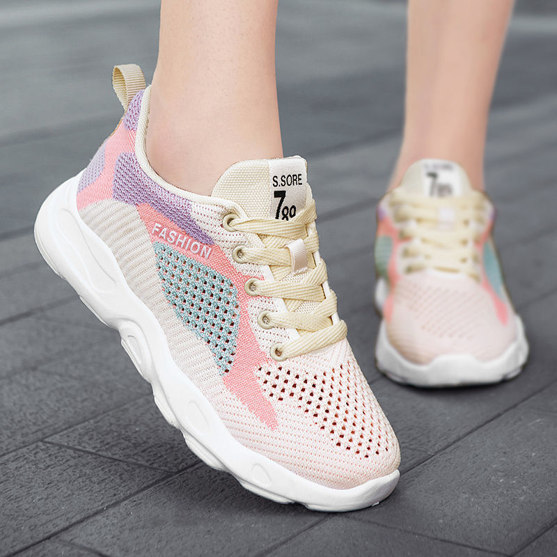 Casual Colorblock Lace-up Sneakers Women Versatile Breathable Lightweight Walking Running Shoes chicpolly