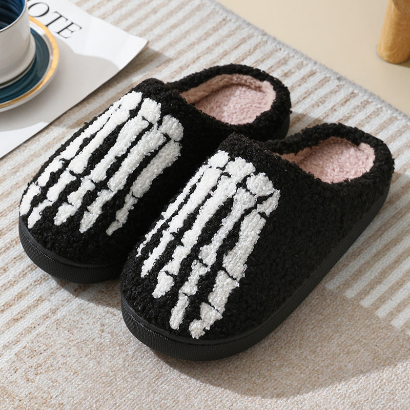 Halloween Skull Cartoon Print Slippers Warm Winter Slippers For Men Women Couple Home Shoes Indoor Cotton Slippers chicpolly