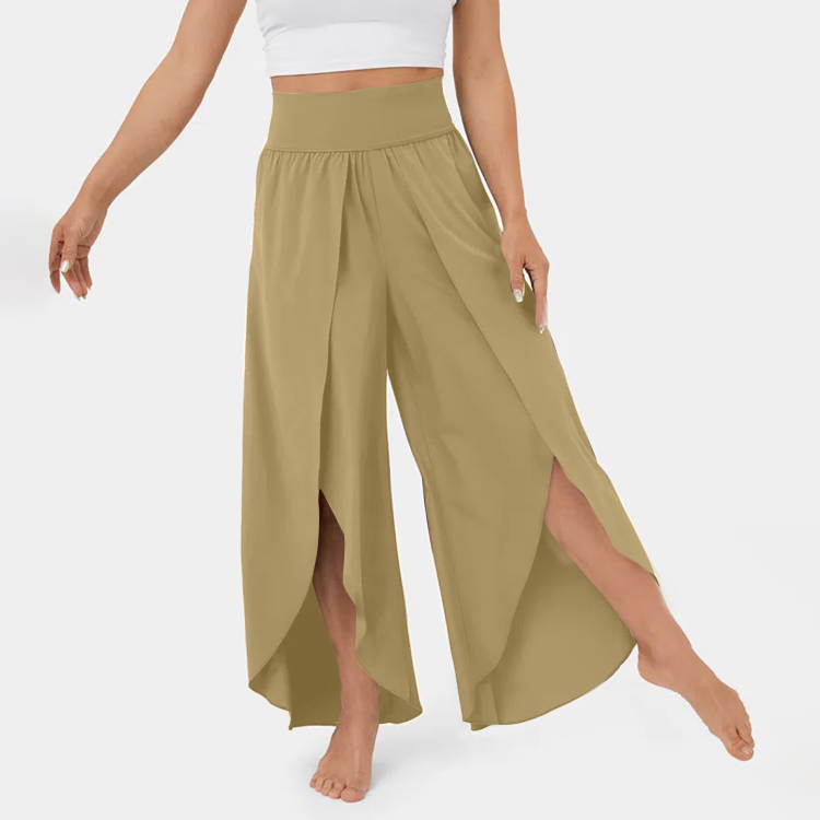 Loose Split Yoga Pants Summer Elastic High Waist Wide Leg Trousers Women's Fashion Versatile Clothing chicpolly