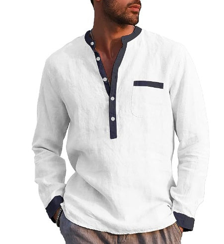 Men's Long Sleeved Henry Shirts Cotton Linen Shirts Regular Men's Shirts chicpolly
