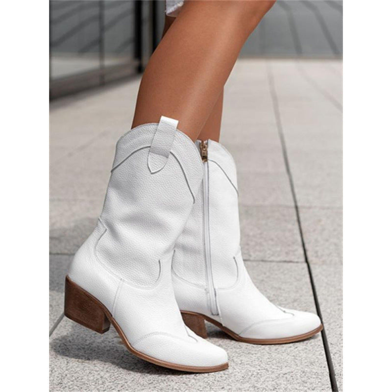 Low-top New Ethnic Style Women's Mid Heel Boots chicpolly
