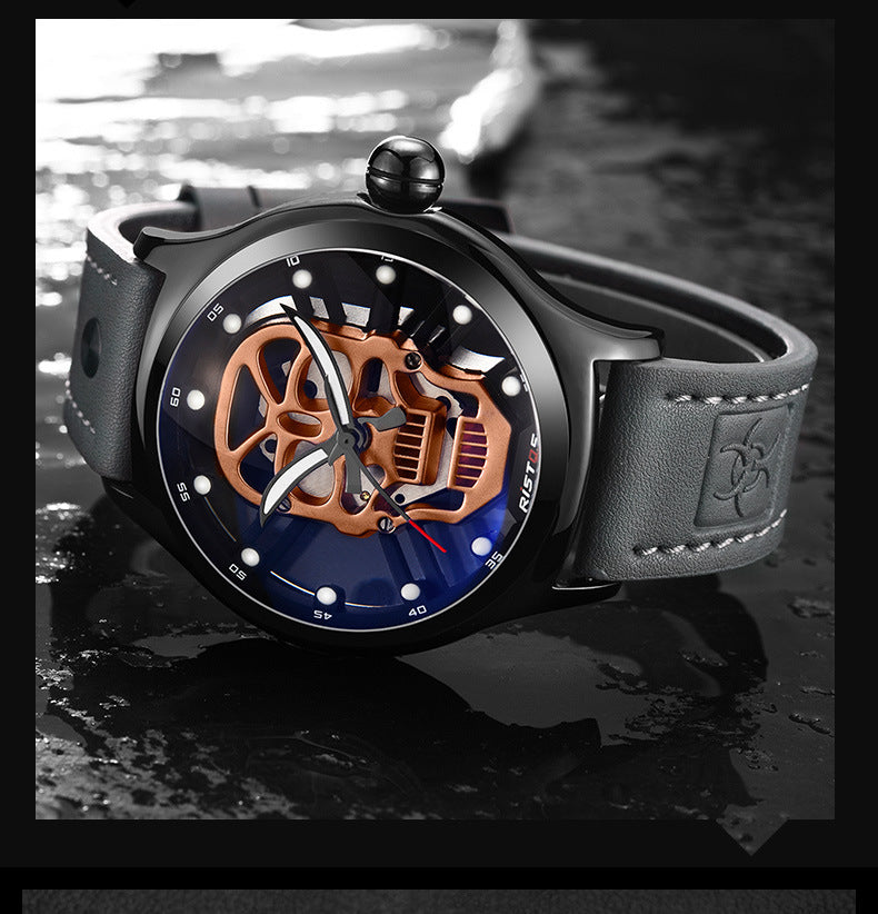 Quartz Watch Genuine Leather Skull Transparent chicpolly