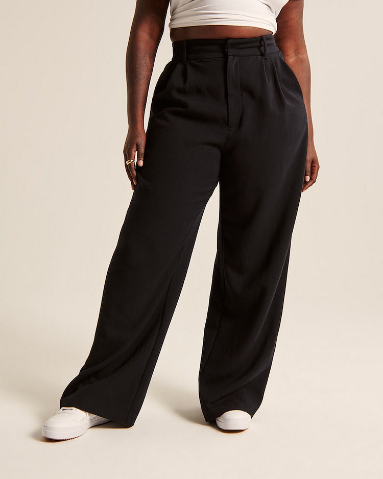 High Waist Straight Trousers With Pockets Wide Leg Casual Pants For Women chicpolly