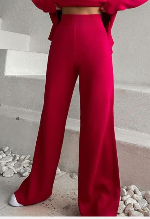 Long Sleeve Loose Casual Sweater Knit Top Trousers Set chicpolly