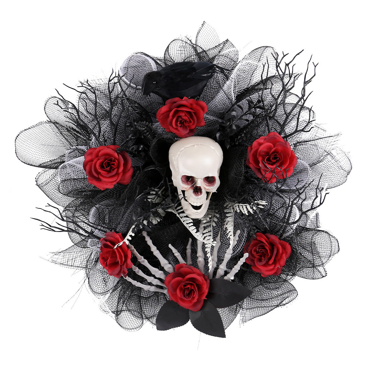 Halloween Red Rose Skull Mesh Garland Door Hanging Decoration chicpolly