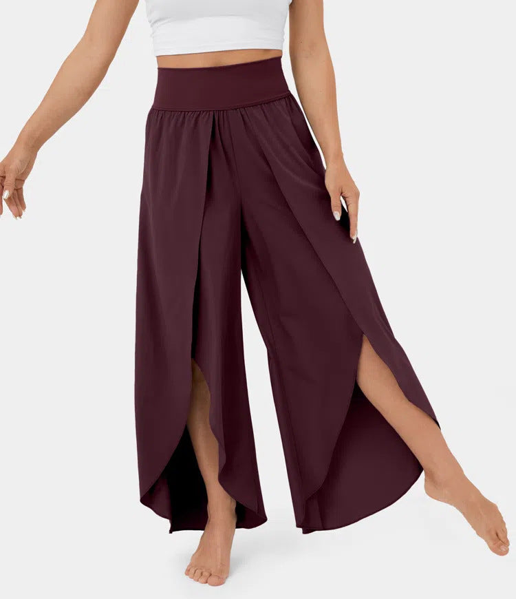 Loose Split Yoga Pants Summer Elastic High Waist Wide Leg Trousers Women's Fashion Versatile Clothing chicpolly