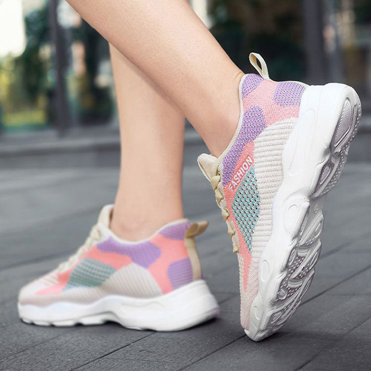 Casual Colorblock Lace-up Sneakers Women Versatile Breathable Lightweight Walking Running Shoes chicpolly