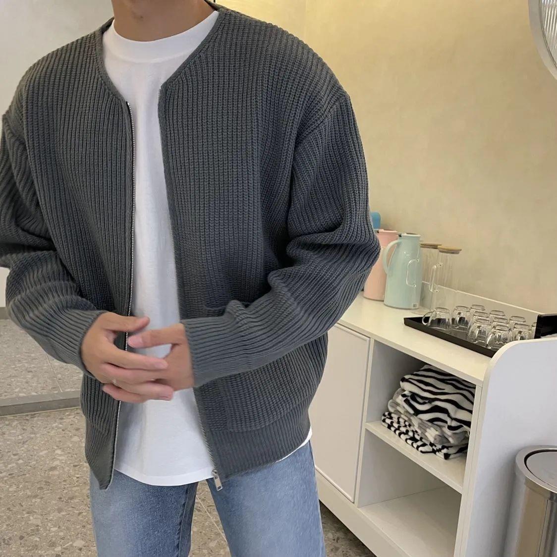 Men Zip Up Knitted Cardigan Lined Funnel Neck Jumper Sweater Pockets Coat All Seasons Comfortable Soft Long Sleeve chicpolly