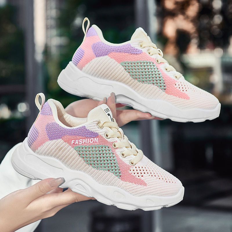 Casual Colorblock Lace-up Sneakers Women Versatile Breathable Lightweight Walking Running Shoes chicpolly