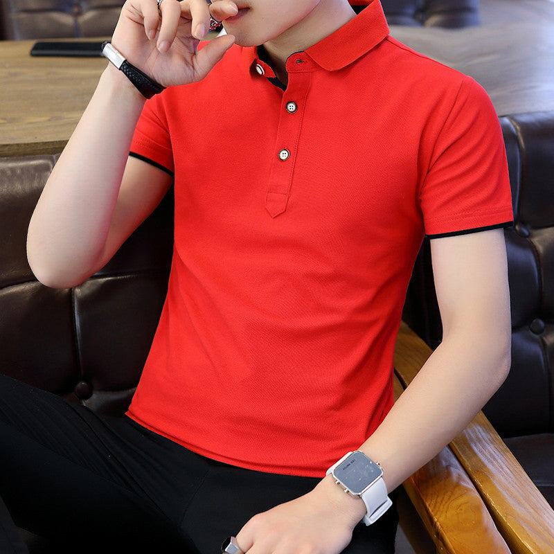 Polo Shirt For Men Casual Short Sleeve Polo Shirts Patchwork Turn-down Collar Zipper T-Shirt chicpolly