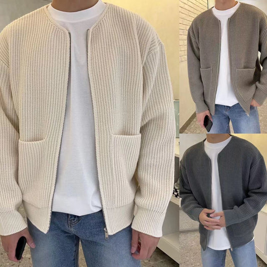 Men Zip Up Knitted Cardigan Lined Funnel Neck Jumper Sweater Pockets Coat All Seasons Comfortable Soft Long Sleeve chicpolly