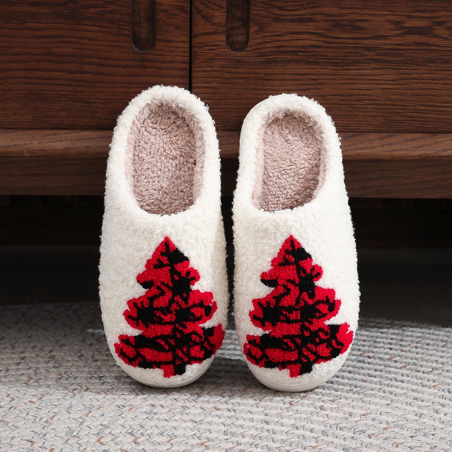 Christmas Tree Home Fuzzy Slippers For Women chicpolly