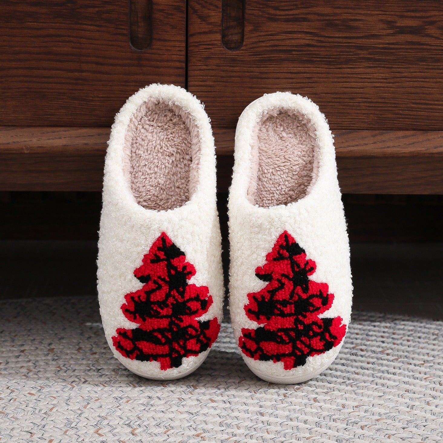 Christmas Tree Home Fuzzy Slippers For Women chicpolly