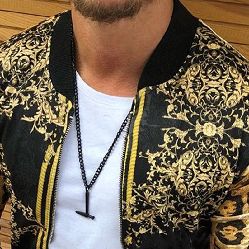 Men New Print Slim-Fitting Leopard Print Crew-Neck Casual Jacket Coat Male Cross-Border European And American Men's Autumn chicpolly