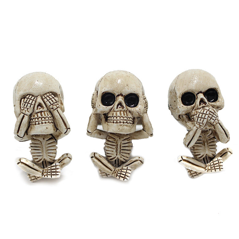 Skull Car Ornaments Air Outlet Ghost Head Three-piece Interior Pendant Decoration Ornament Ghost Head Desktop Figurines Decor chicpolly