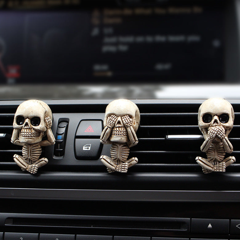 Skull Car Ornaments Air Outlet Ghost Head Three-piece Interior Pendant Decoration Ornament Ghost Head Desktop Figurines Decor chicpolly
