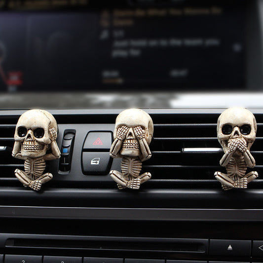 Skull Car Ornaments Air Outlet Ghost Head Three-piece Interior Pendant Decoration Ornament Ghost Head Desktop Figurines Decor chicpolly