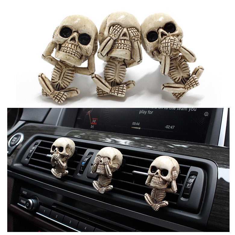 Skull Car Ornaments Air Outlet Ghost Head Three-piece Interior Pendant Decoration Ornament Ghost Head Desktop Figurines Decor chicpolly